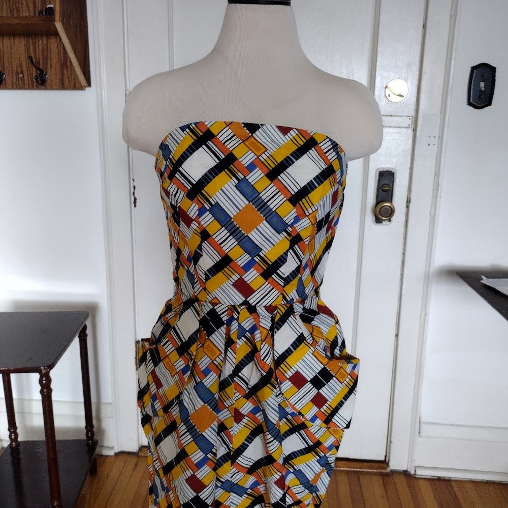 Vintage Geometric Strapless Dress